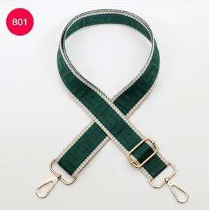 Adjustable wide replacement bag strap with colorful geometric maze pattern gold hardware