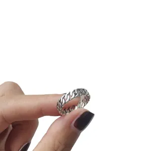 Anillo Abierto De Plata Sterling S925 Cadena Retro Mujer Moda Vintage Tendencia Joya