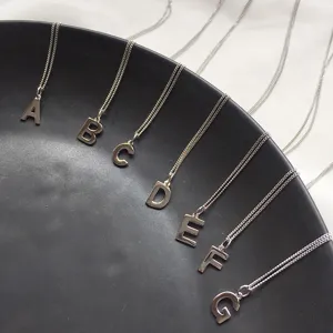 925 Sterling Silver Initial Letter Pendant Necklace For Women Minimalist Korean Style Alphabet Dainty Curb Chain Jewelry Gift