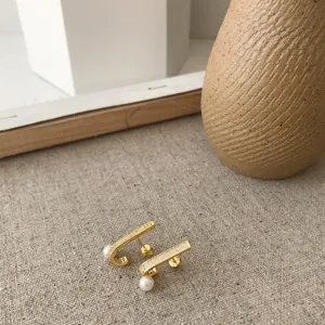 Vue détaillée de jolies boucles d'oreilles perle zircon argent S925 style coréen femmes.