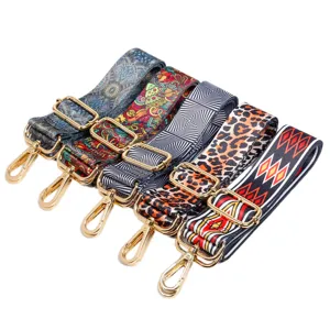 Adjustable Crossbody Bag Strap Replacement Wide Polyester Shoulder Strap Metal Buckle For Women Handbag Accessories Ethnic Pattern Geometric Leopard Belt