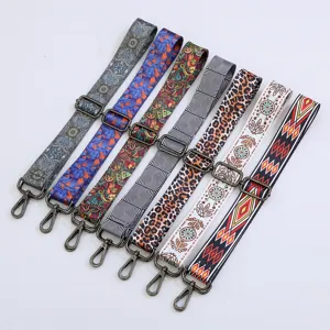 Adjustable wide replacement strap for crossbody shoulder bags, colorful ethnic style design.