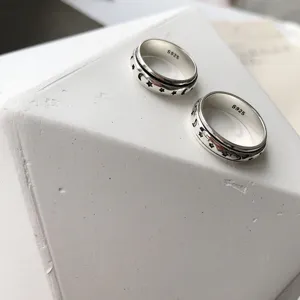 S925 Sterling Silber Stern Mond Spinner Ring minimalistischer Vintage Paar Ring Damen