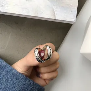 S925 Sterling Silber Retro Stern Mond Spinner Ring Paar minimalistischer Schmuck Detail