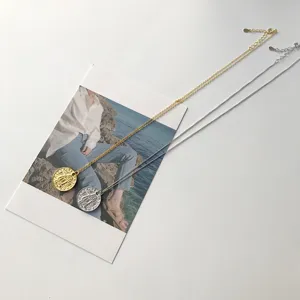 S925 sterling silver coin pendant necklace set, dual tone gold and silver minimalist clavicle chain.