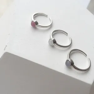 Bagues ouvertes minimalistes en argent sterling S925 avec mini pierres œil-de-chat.
