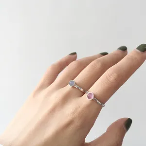 Bague ouverte en argent sterling S925 pierre oeil de chat bijoux tendance chic
