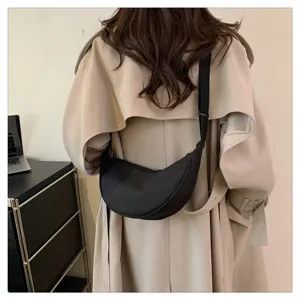 Nylon crossbody crescent bag for women, lightweight everyday casual shoulder purse.