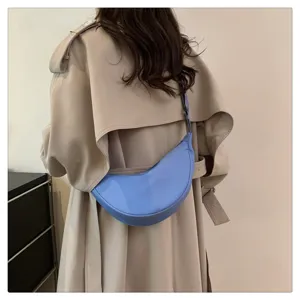 Women casual nylon crossbody bag light blue dumpling shoulder bag lightweight underarm purse