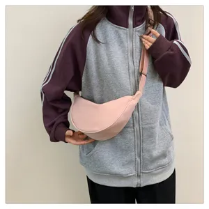 Pink nylon crossbody bag women casual dumpling bag lightweight sports shoulder bag daily use