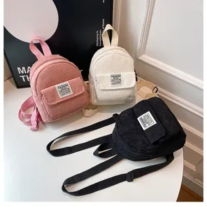 Mini corduroy women backpack casual vintage small school bag cute fashion daypack for girls