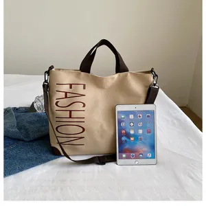 Casual canvas tote bag for women, large capacity shoulder bag for daily commute and school use.