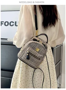 Tweed backpack for women stylish vintage small book bag chic casual daily travel daypack