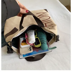 Large capacity canvas tote bag for women casual shoulder bag commute student handbag
