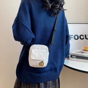 Casual canvas crossbody phone bag, sweet Japanese style small shoulder bag for daily use.