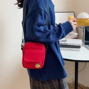 Cute Japanese style canvas crossbody bag for teenage girls, red mini shoulder and phone bag.