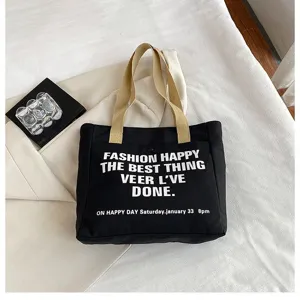 Black canvas tote bag large capacity casual shoulder bag student commuter handbag for daily use