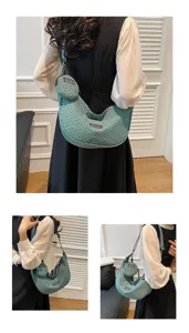 Korean style green crossbody hobo bag with small round pouch fashionable canvas shoulder bag