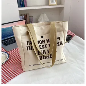 Large capacity canvas tote bag casual commuter shoulder handbag for women students daily use
