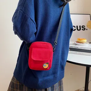 Cute canvas crossbody phone bag for sweet girls, Japanese style casual student shoulder bag.