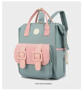 Detailed view of the stylish multi-functional diaper backpack with large capacity and dual straps.