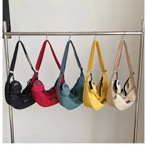 Multicolor canvas crescent crossbody bag with small pouch, casual sling bag for women.
