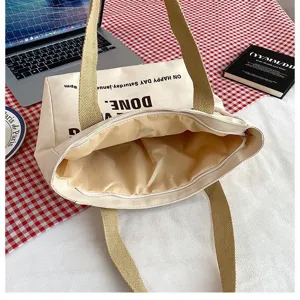 Large capacity canvas tote bag with zipper closure, casual shoulder bag for daily use.