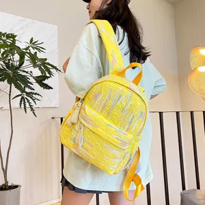 Schuener gelber Damen Mini Rucksack, stylischer Rucksack mit bunten Stickereien fuer Alltag.