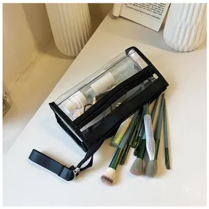 Borsa cosmetica trasparente in PVC astuccio multiuso con cerniera vista dettagliata.