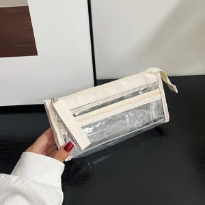 Astuccio per Matite in PVC Trasparente Grande Capacità Borsa di Stoccaggio a Cerniera Multistrato Borsa da Trucco Trasparente Custodia da Viaggio per Trucco per Studenti Cancelleria Organizzatore Trucco