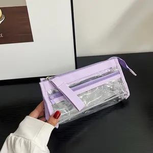 Astuccio trasparente in PVC con scomparti multipli con zip, grande capacità per scuola.