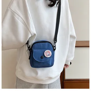 Petit sac bandoulière en toile bleu style coréen, sac d'épaule mignon style Harajuku japonais.