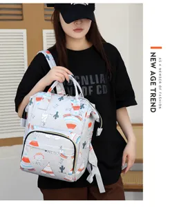 Multifunctional large capacity diaper backpack for moms, portable and stylish grey bag.