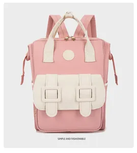 Multifunctional large capacity diaper backpack for moms in stylish pink and cream color.