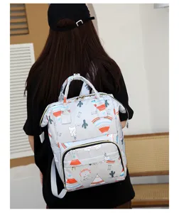 Multi-purpose large capacity diaper backpack with cute print, ideal for moms on-the-go.