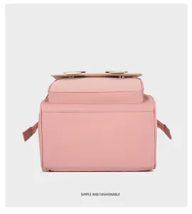 Pink multi-functional mommy backpack, stylish outdoor diaper bag with large capacity.