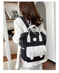 Detail view of stylish multifunctional diaper backpack, large capacity for moms on the go.