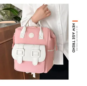 Multi-functional pink casual backpack, stylish mommy bag with large capacity for daily use.