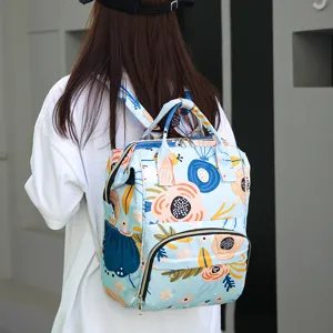 Large capacity floral diaper backpack stylish travel mommy bag with multiple pockets