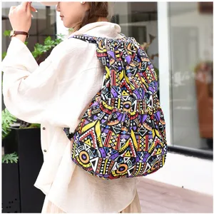 Sac à dos coulissant imprimé géométrique pour femme, sac en toile voyage loisir