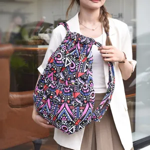 Sac à Dos à Cordon en Toile Imprimée Ethnique Bohème pour Femmes Hommes Sac Seau Décontracté pour Voyage Sport de Plein Air