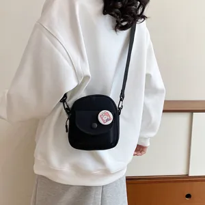 Sac bandoulière en toile noire pour femme, petit sac porté épaule style Harajuku.