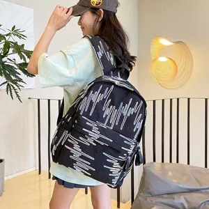 Lässiger schwarzer Rucksack mit bunten Linien für Damen und Mädchen, schicke modische Schultasche.