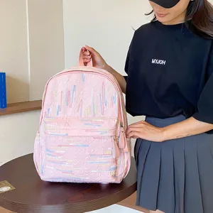 Rosa, mehrfarbig bestickter Studenten-Rucksack, süßer, lässiger Freizeitrucksack für Mädchen.
