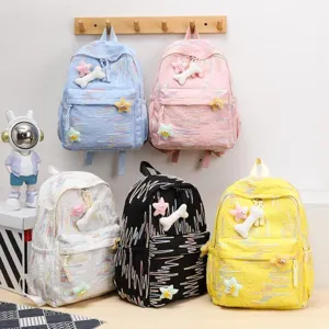 Sac à Dos en Nylon Couture Matelassée Style Frais Doux Sac d'École pour Étudiants Université Unisexe Couleur Unie