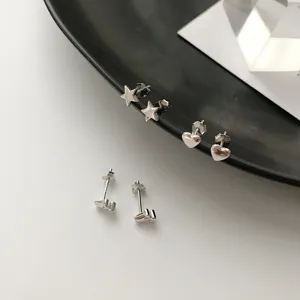 Boucles d'Oreilles Clous Étoile Cœur Couronne en Argent Sterling 925 Minimaliste Doux Bijoux de Piercing Délicats Plaqué Platine pour Femme