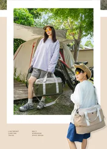 Outdoor casual color-blocked travel duffel bag with shoulder strap, perfect for camping trips.