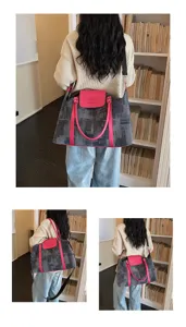 Details of stylish oil painting travel shoulder bag, versatile commuter casual messenger bag.