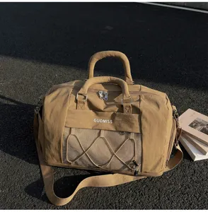 Brown travel duffel bag waterproof gym bag with shoe compartment and wet pocket for sports weekend