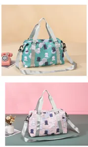Cute bear print travel duffel bag with adjustable shoulder strap for casual trips.